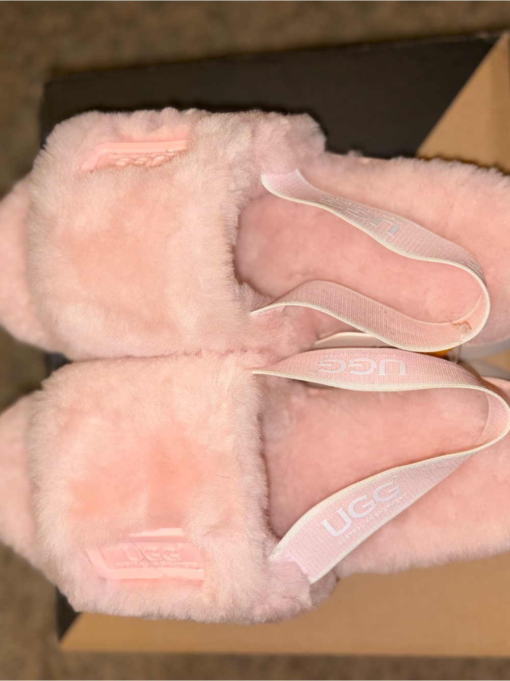 UGG Cream Shearling Slide with Logo Strap